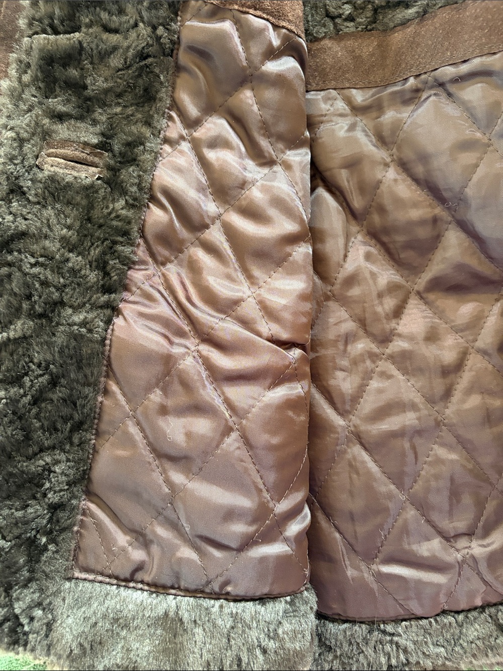 Vintage Giacca Leather Coat Faux Shearling Detail Medium Brown Penny Lane - Picture 13 of 13